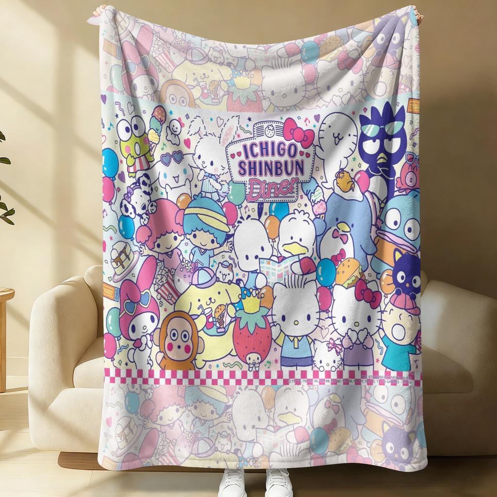 Playful Sanrio Friends Flannel Fleece Blanket Soft Warm Fluffy Throw Cute Sofa Bed Cover Office Nap Shawl Lightweight Blanket