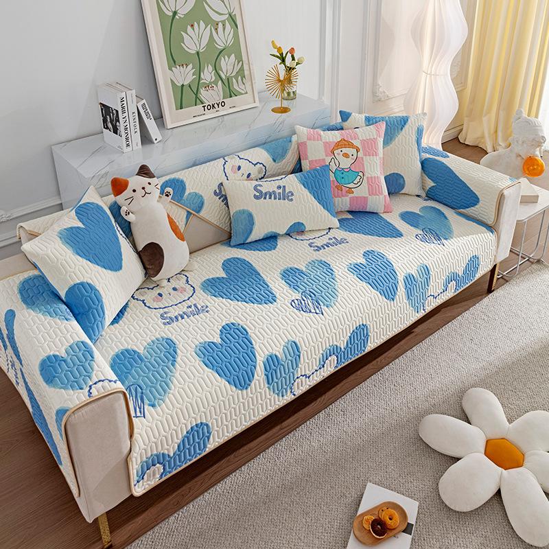 Summer Sofa Cushion Non-Slip Ice Silk Latex Sofa Cushion Suit Cartoon Full Set Mat Sofa Towel Cover Cloth