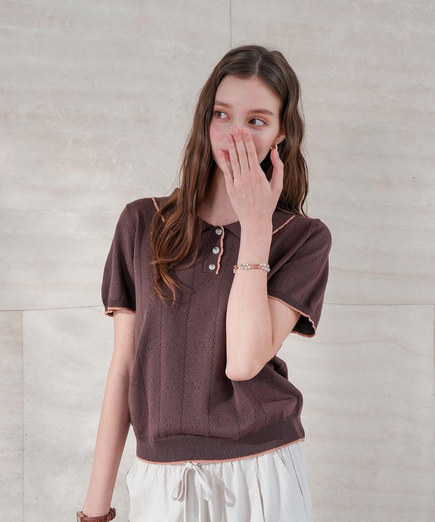 Pigment Punched Scallop Contrast Collar Knit (Hhsw260409)