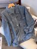 Korean Style 2025 Loose Mid-Length Denim Jacket with Large Pockets for Women Students