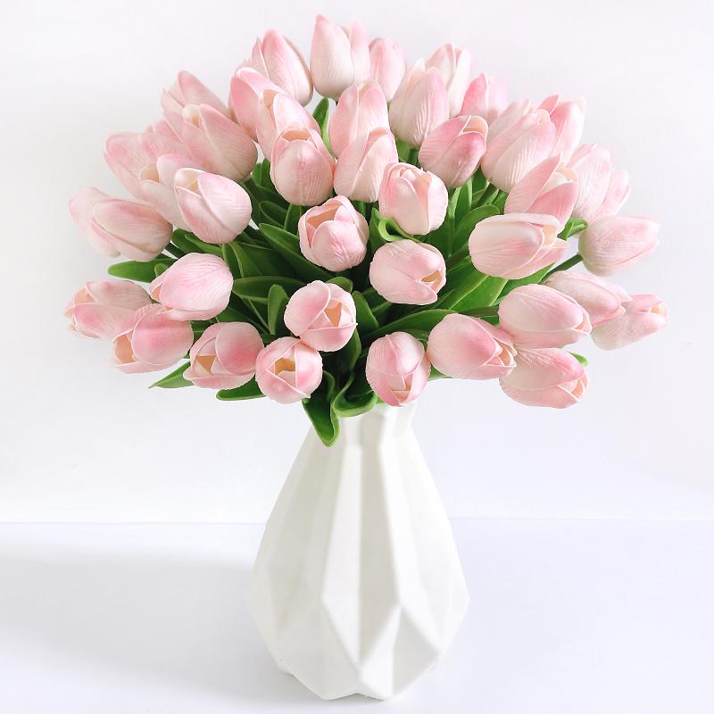 5/10/20Pcs Vibrant Multicolor 33cm Artificial Tulip Bouquet Real Touch Faux Flowers for Home Office Weddings Easter Decorations