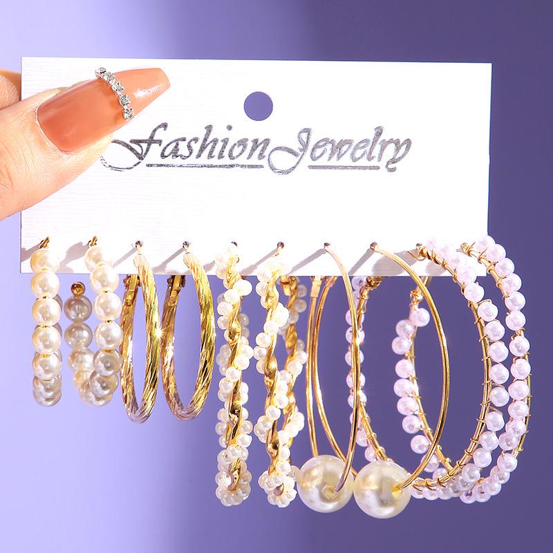 Leopard Print Multilayer Butterfly & Heart Earrings Set: Retro Geometric Circle & Pearl Design, 6-Piece Collection