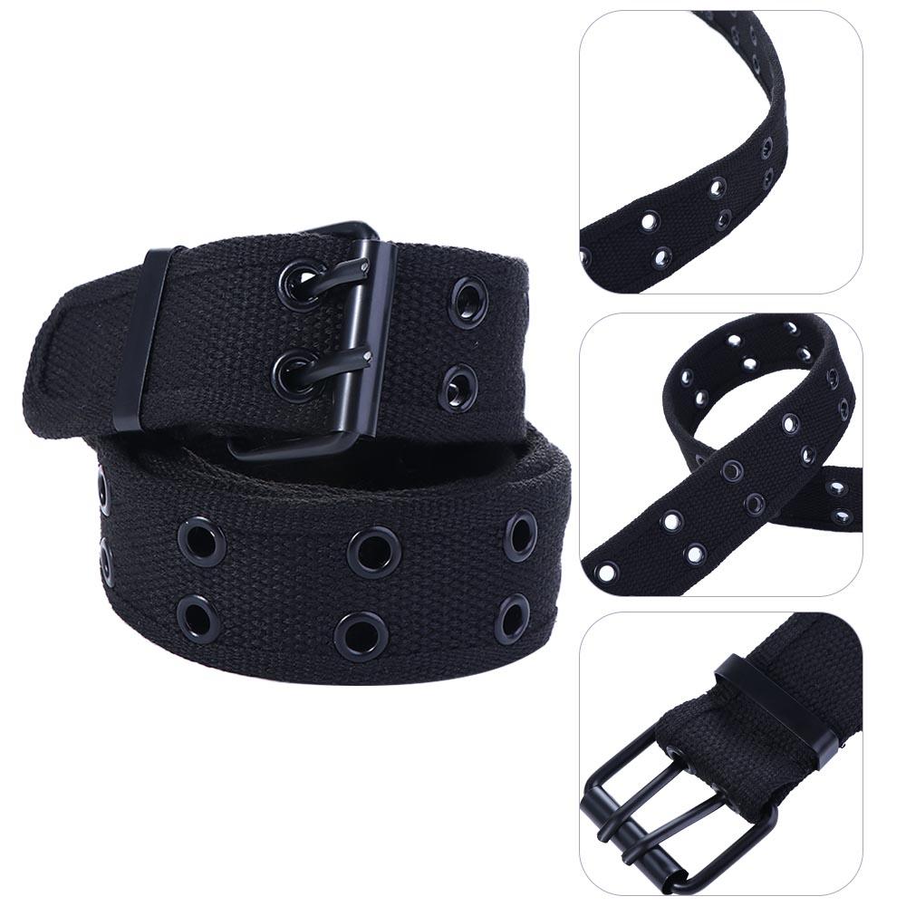 Women Hollow Metal Buckle Canvas Waist Belt Korean Waist Strap Man Waistband Double Grommet Hole