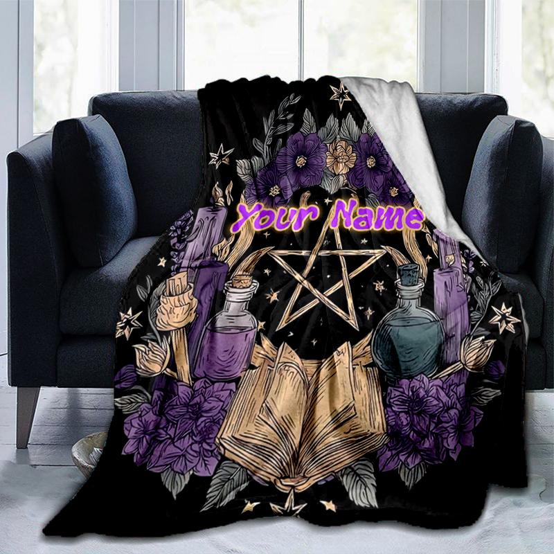 1PC Custom Name Witchcraft Spell Book blanket versatile,all-season throw suitable for the living room,bedroom,camping,travel,and gift