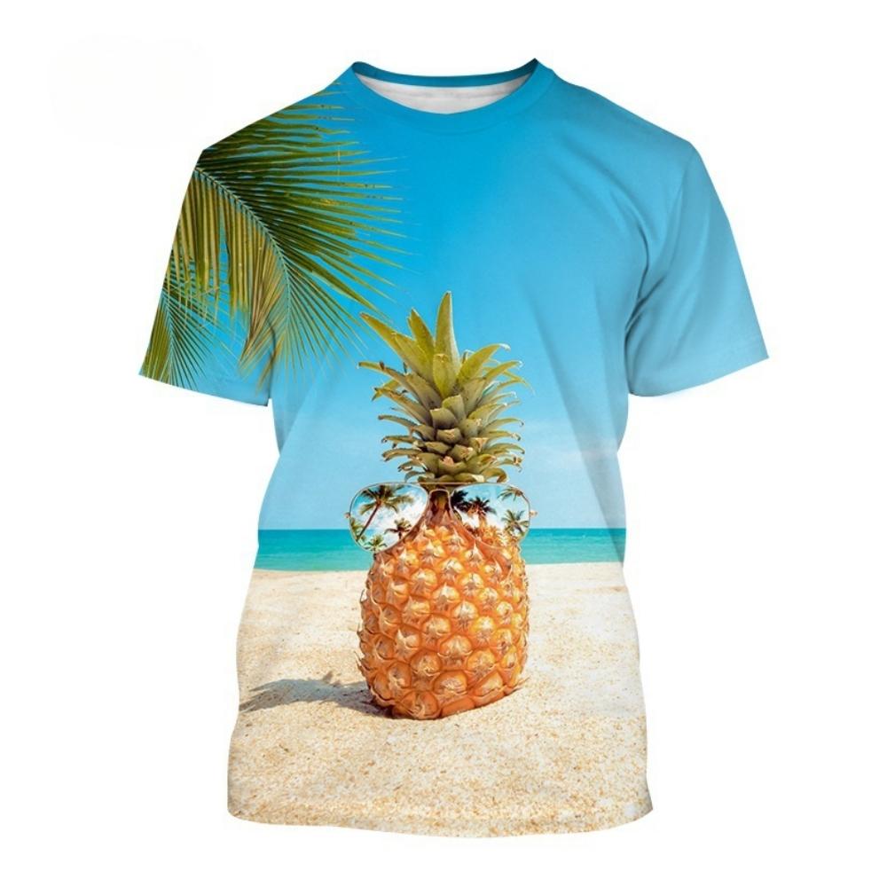 T-Shirt per Ragazzi Casual Cartone Animato Frutta Ananas Stampa Tridimensionale T-Shirt Abbigliamento da Esterno per Bambini Vestiti per Bambini