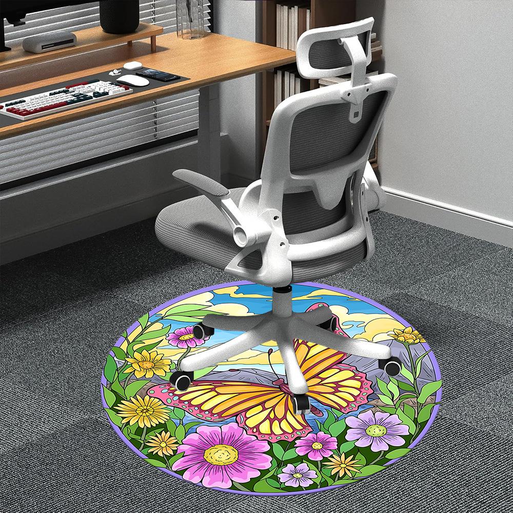 

1PC Butterfly Garden Office Round Area Rug, Indoor Mat Suitable ForOffice, Under Office Chairs Bedroom Living Room Home Decor, Room Deco, f031 80cm