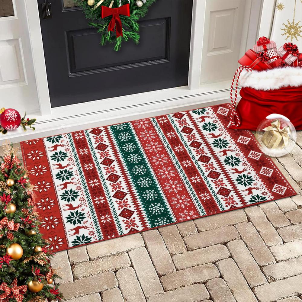 VIKAMA Christmas Entrance Rug Soft Bedroom & Kitchen Mat Geometric Non-Slip Front Door Doormat Christmas Home Decor