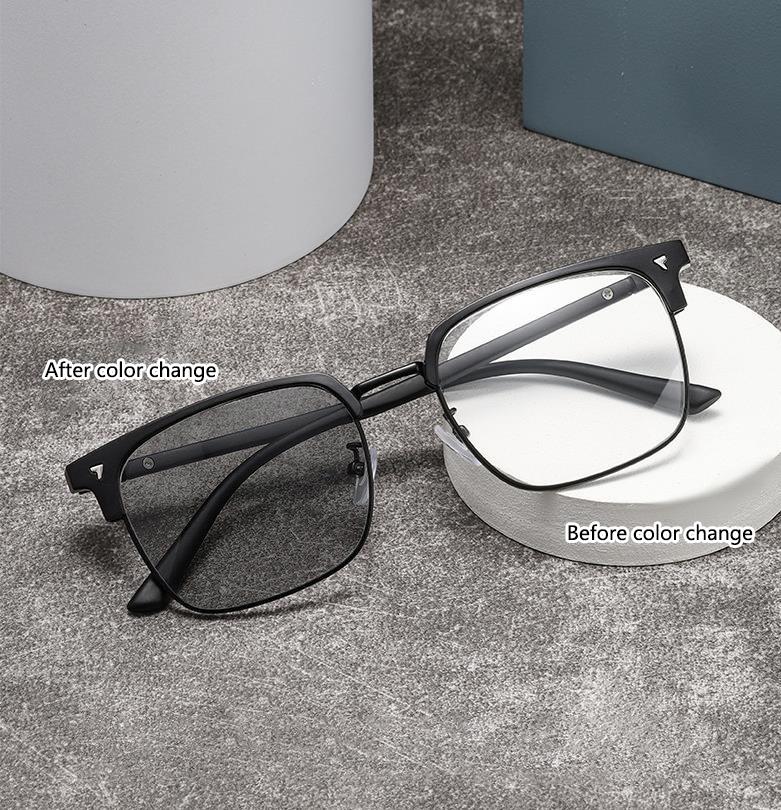 Photo-sensitive Color-changing Half-frame Anti-blue Light Nearsighted Glasses 828