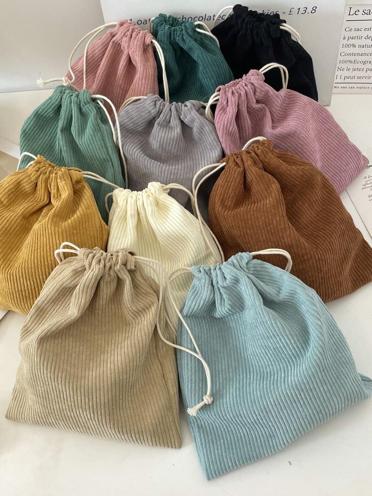 Corduroy Solid Color Makeup Bag Set: Large Capacity, Drawstring Closure, Three Pieces