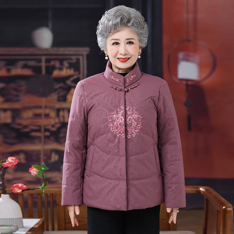 

Women s Fleece Embroidered Cotton Jacket: Grandma s Thick, Warm Chinese-Style Coat for Winter L (Up to 100 jin)