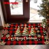 1pc Premium Soft Flannel Christmas Tree Snowflake Pattern Door Mat, Indoor Anti-Slip Carpet, Merry Christmas Printed Kitchen Rug, Machine Washable And