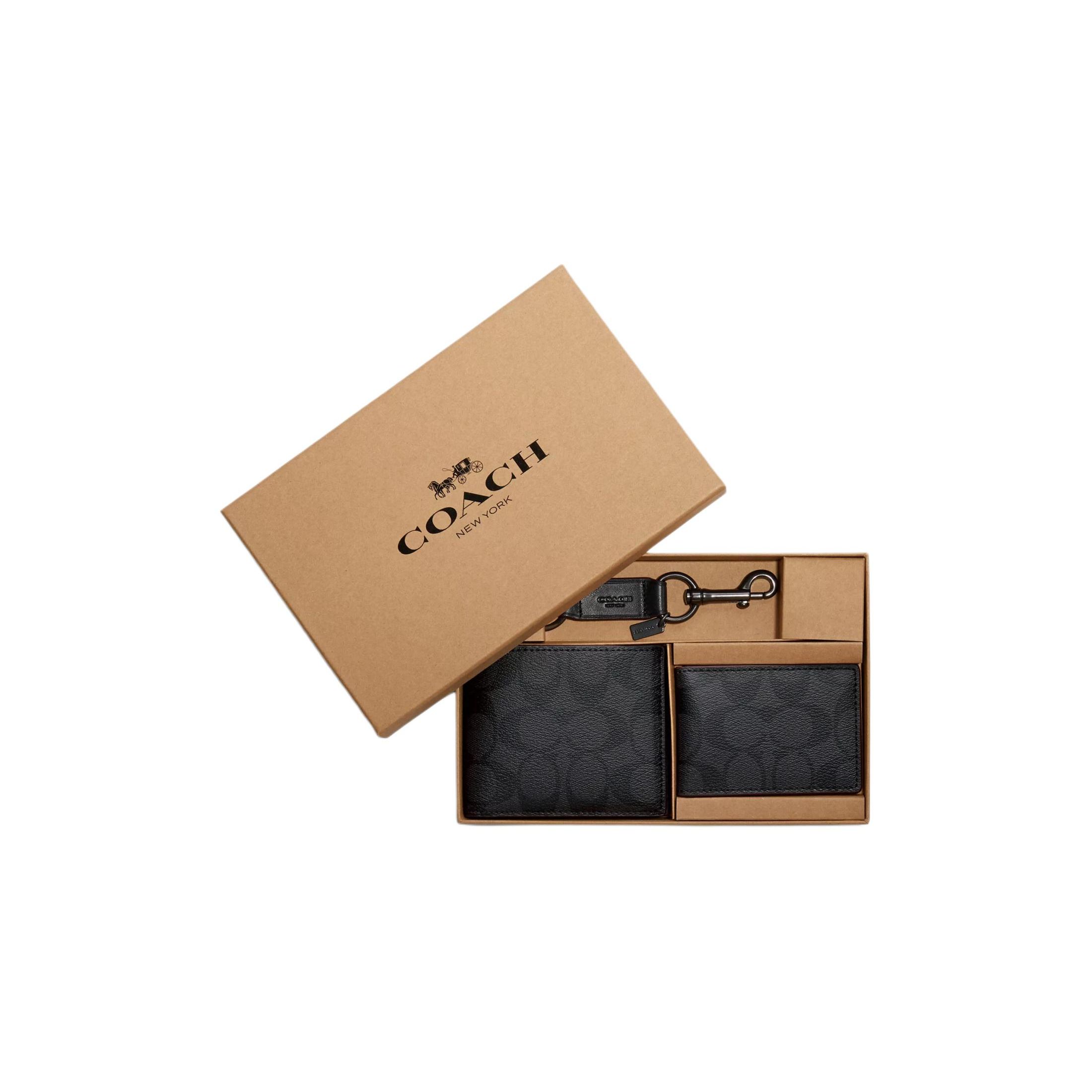 Coach 3 In 1 Wallet 11 Classic Monogram Coated Canvas Set Men Wallets Black CS434-N3A Black