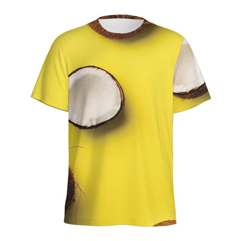 Fresh Coconut Palm 3D Digital Printed Men's Fashion Trendy Round Neck Short Sleeved T-shirt