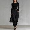 Vintage Streetwear Cargo Kalhoty Módní Dámské Jednobarevné Velké Kapsy Ležérní Nové Kalhoty Knoflík Vysoký Pas Volné Kalhoty Oblečení