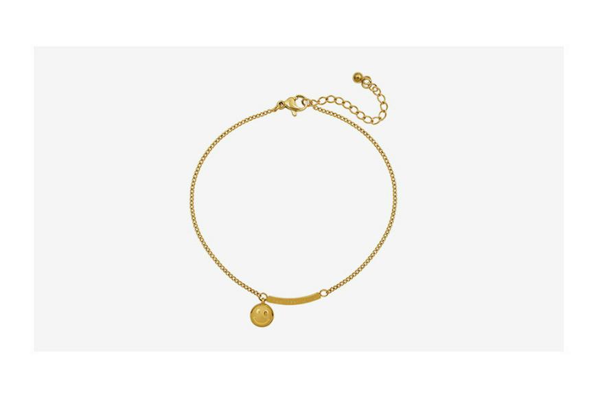 Smiley Face 18K Gold Plated Anklet - Fashionable Titanium Steel Beach Accessory