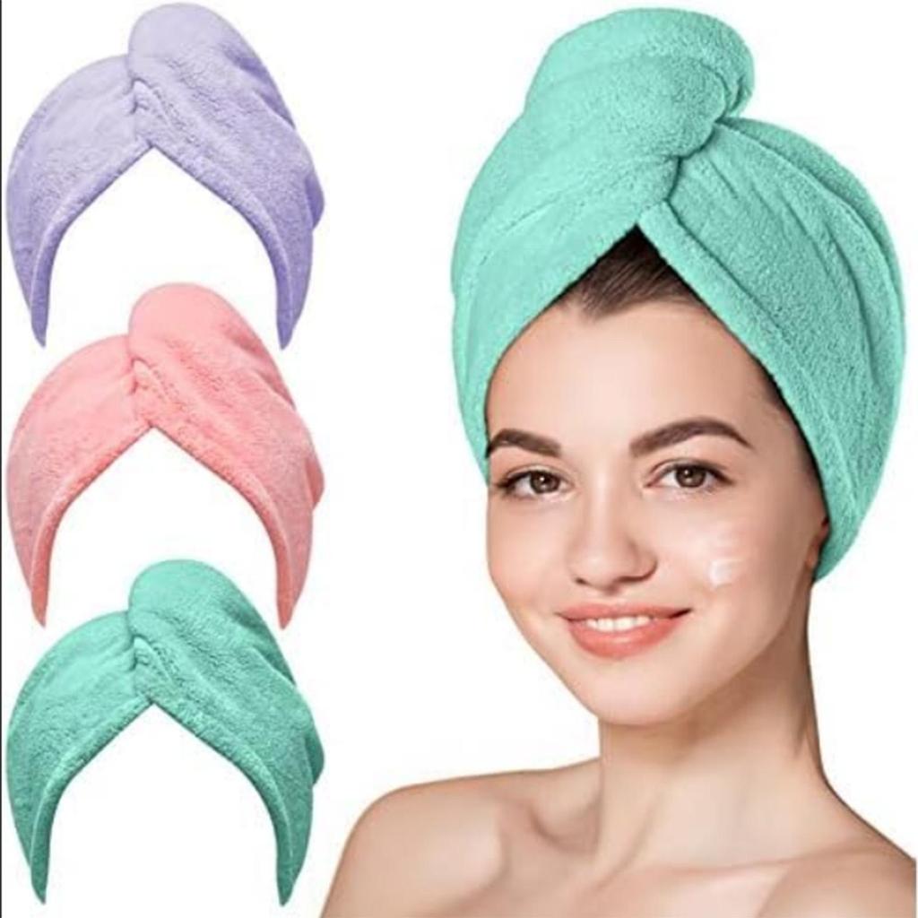 Microfiber Hair Towel, 3 Packs Hair Turbans for Wet Hair, Drying Hair Wrap Towels for Curly Hair Women Anti Frizz (Blue,Grey,Pink)