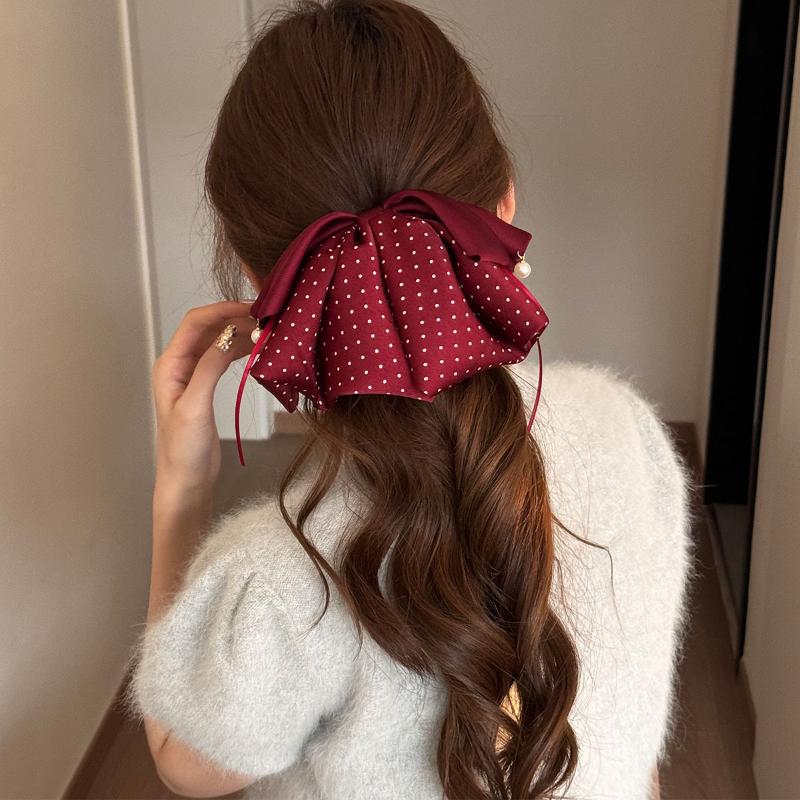 Korean Black Red Pearl Bow Hair Clips Shark Hair Claw Clip Hairpins Spring Clip  Ponytail Barrettes Hair Accessories