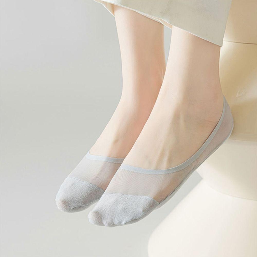Halkfria Dam Båtsockor Bomullsbotten Isilke Strumpor Mode Osynliga Båtsockor Sommar