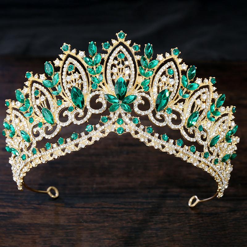 Royal Queen AB Green Crown Big Diadem Bride Tiara Crowns for Women Bridal Wedding Party Crown Hair Dress Jewelry Accessories