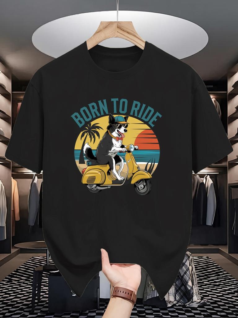 BORN to RIDE Summer Short-sleeved unisex T-Shirts, Fashionable and Trendy Printed Bottoming Shirts, Male Teenagers' Spring and Summer Round Neck Cas