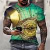 Summer Retro Compass T-shirt Men's 3D Printed T-shirt Fashionable Street Harajuku T-shirt Short Sleeved Oversized Top Men's Clothing