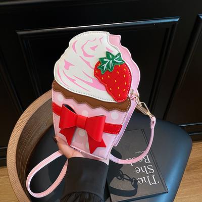 Cute Strawberry Cake Modeling Bag 2025 New Small Fresh Literary Girl Fashion Bow Versatile Small Round Bag