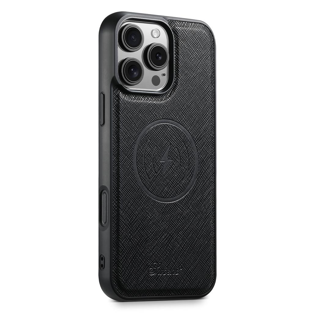SUTENI H17 For iPhone 16 Pro Magnetic Case Cross Texture Leather Phone Back Cover with Detachable Card Bag