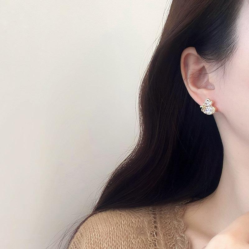 Real Gold Electroplated Silver Needle Zircon Gourd Stud Earrings New Chinese Exquisite Elegant Versatile Earrings Light Luxury High-end Earrings