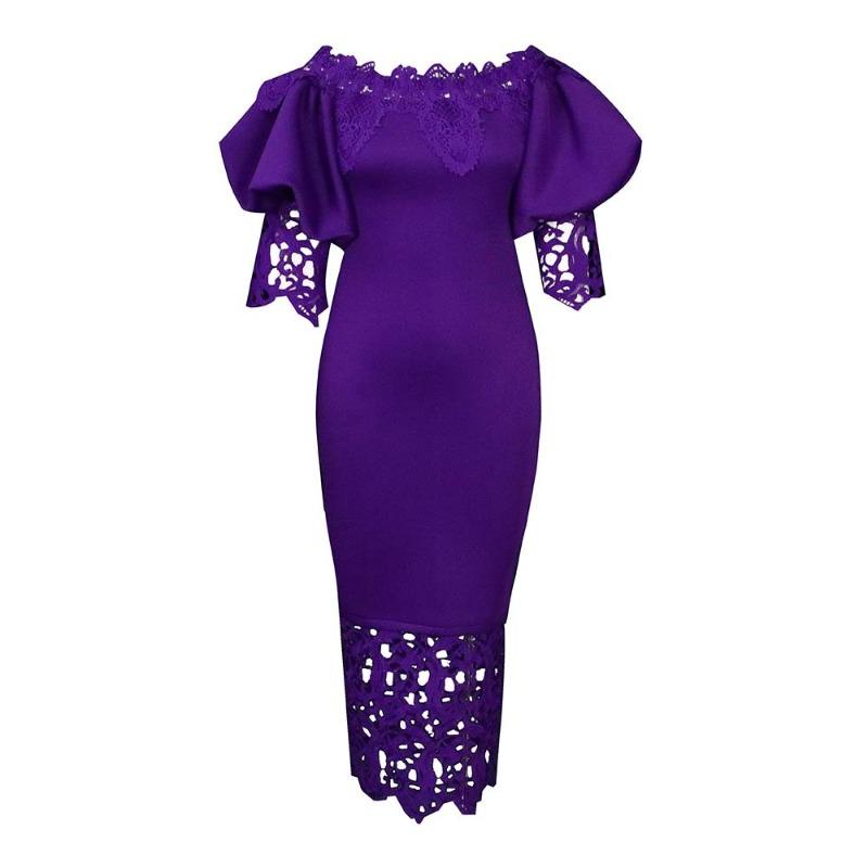 New One-word Shoulder Off-the-shoulder Hip-wrapped Lace Splicing Lantern Sleeve Dress Dress Dress