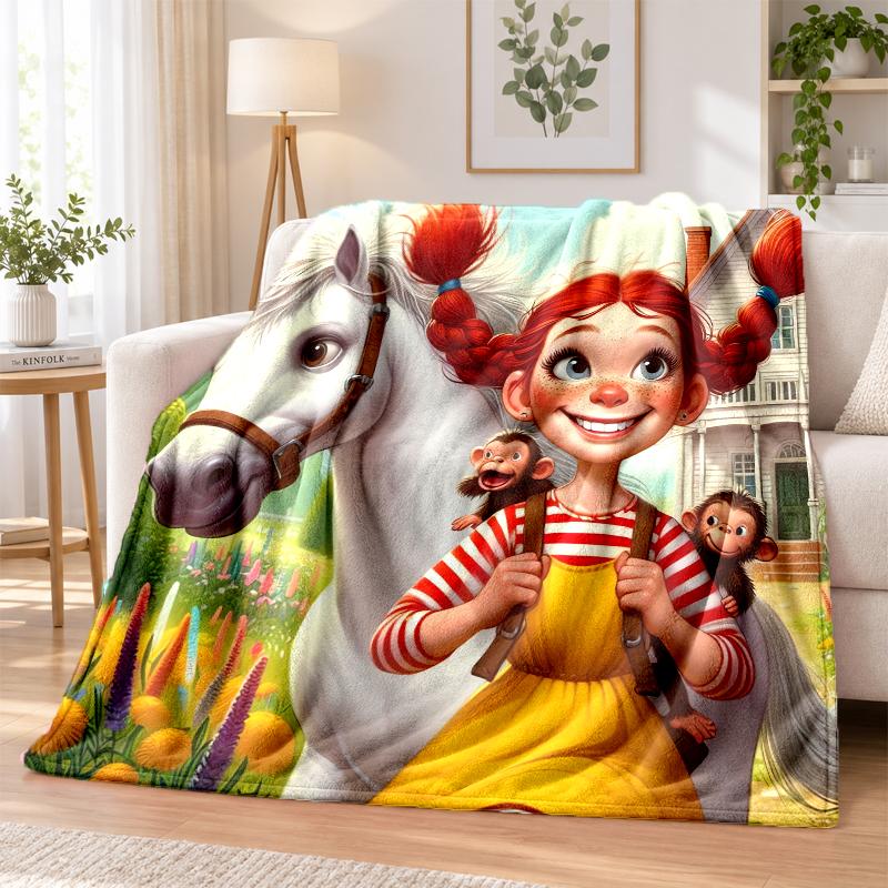 Bibi & Tina Flannel Throw Blanket Soft Warm Cozy For Sofa Bed Indoor Home Bedroom Use