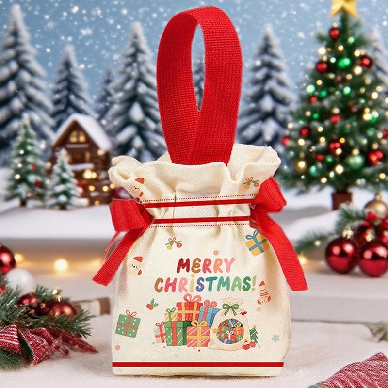 Christmas Canvas Drawstring Bag Christmas Candy Gift Packaging Bag Cartoon Handbag For Apple Diy  Year Xmas Home Party Supply