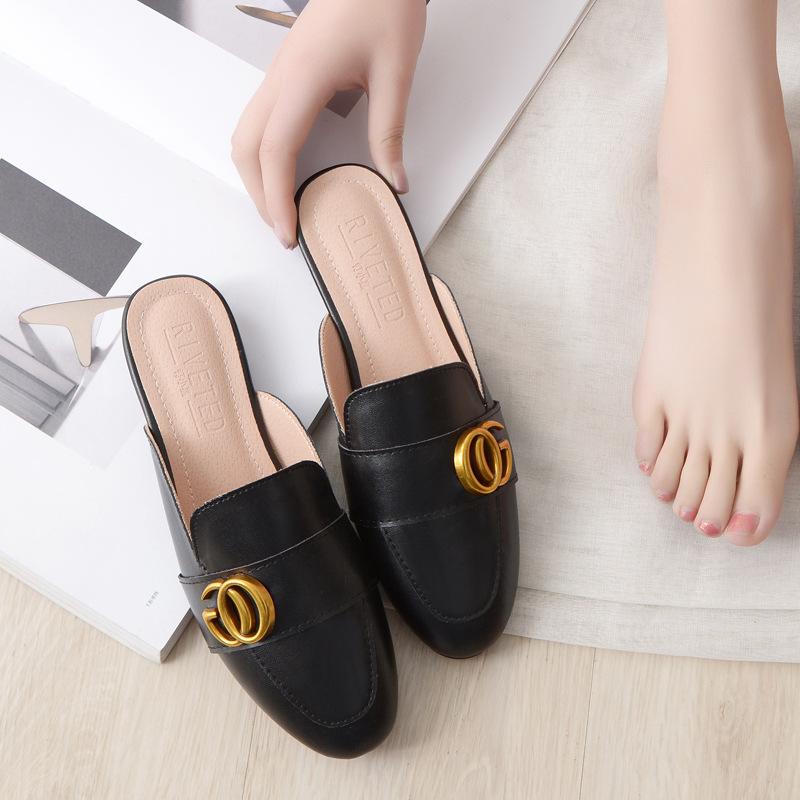 Fashion Women's Gold Metal Slippers Round Toe Parka Soft Astronomical Closed Toe Mules Summer Fashion Shoes 44-33