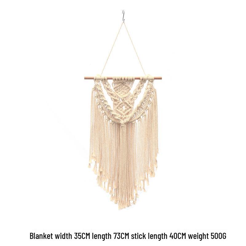 Bohemian Handwoven White Cotton Rope Tapestry - Retro Style Decorative Wall Hanging for Bedroom or Home