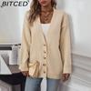 BITCED Elegant Knit Cardigan for Women - Autumn/Winter Solid-Color Single-Button Sweater Jacket
