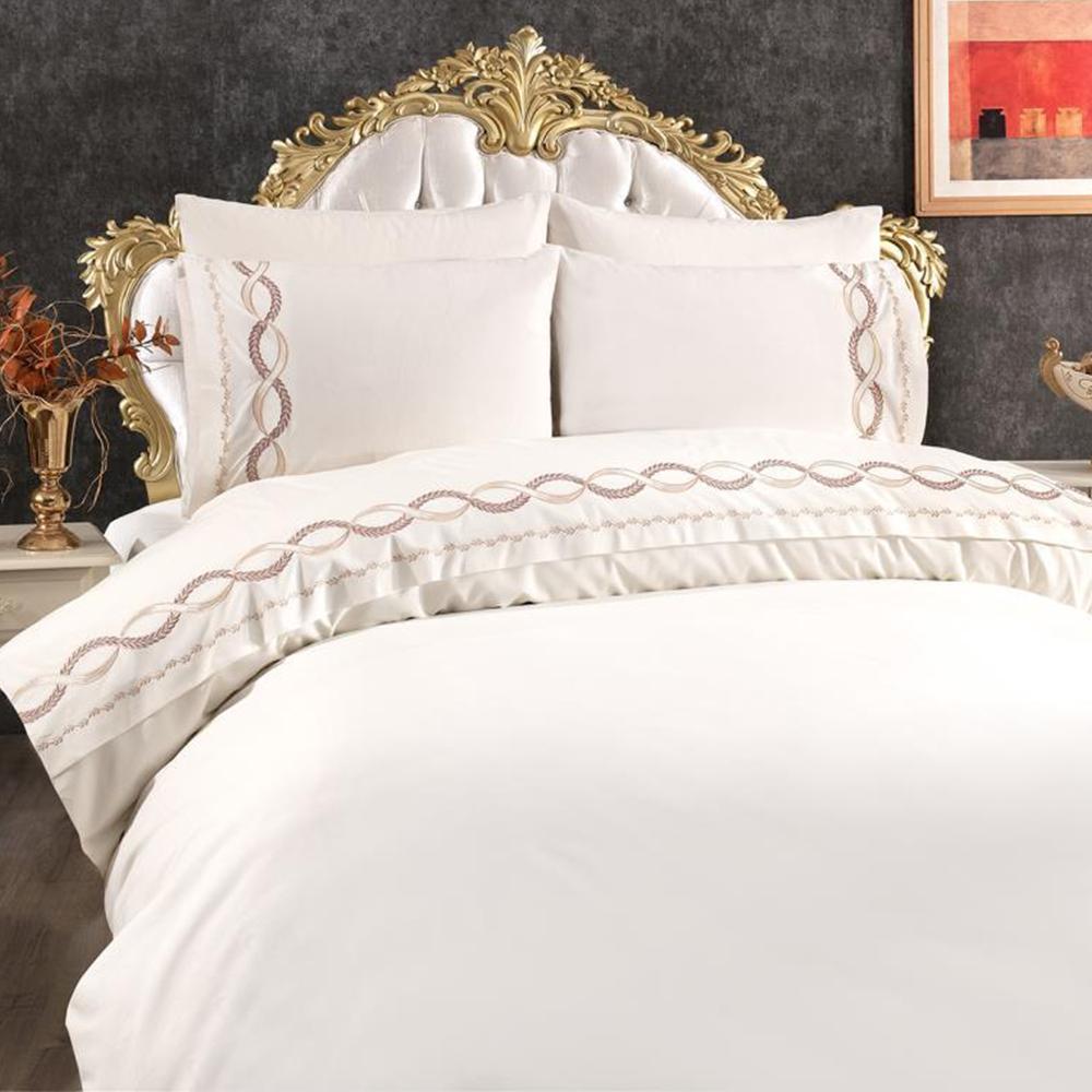 Basak Embroidery Duvet Cover Set Cotton 6 Pieces Double Size Cream