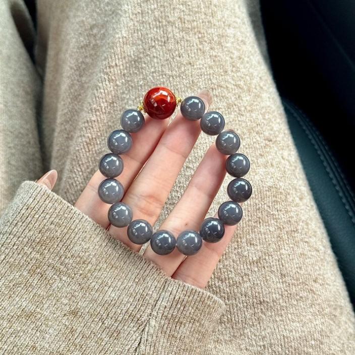 Natural gray agate single-strand bracelet, a new Chinese-style, trendy, and popular design for both men and women, a simple and elegant piece of