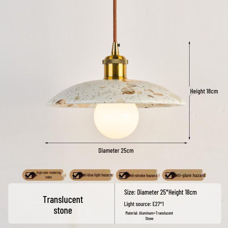 Japanese Wabi-Sabi Yellow Travertine Pendant Light, Retro Mid-Century Style for Bedroom, Homestay, or Restaurant.