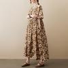 Summer New Literary Age Reduction Large Size Loose and Thin Printed Short-sleeved Long Dress with Pockets Over the Knee Skirt