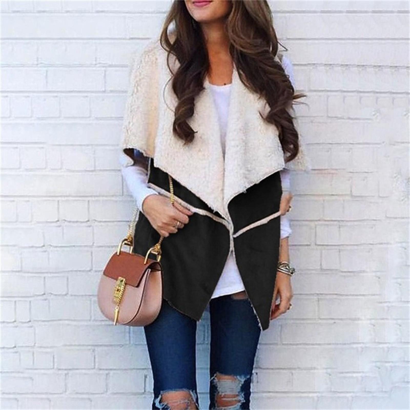 

Женский жилет, зимняя теплая верхняя одежда с капюшоном, повседневное пальто, куртка на молнии из искусственной кожи L чёрный