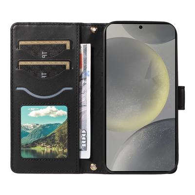For Samsung Galaxy S25/S24 Case Wallet Rhombus Leather Phone Cover with Shoulder Strap,Wrist Strap