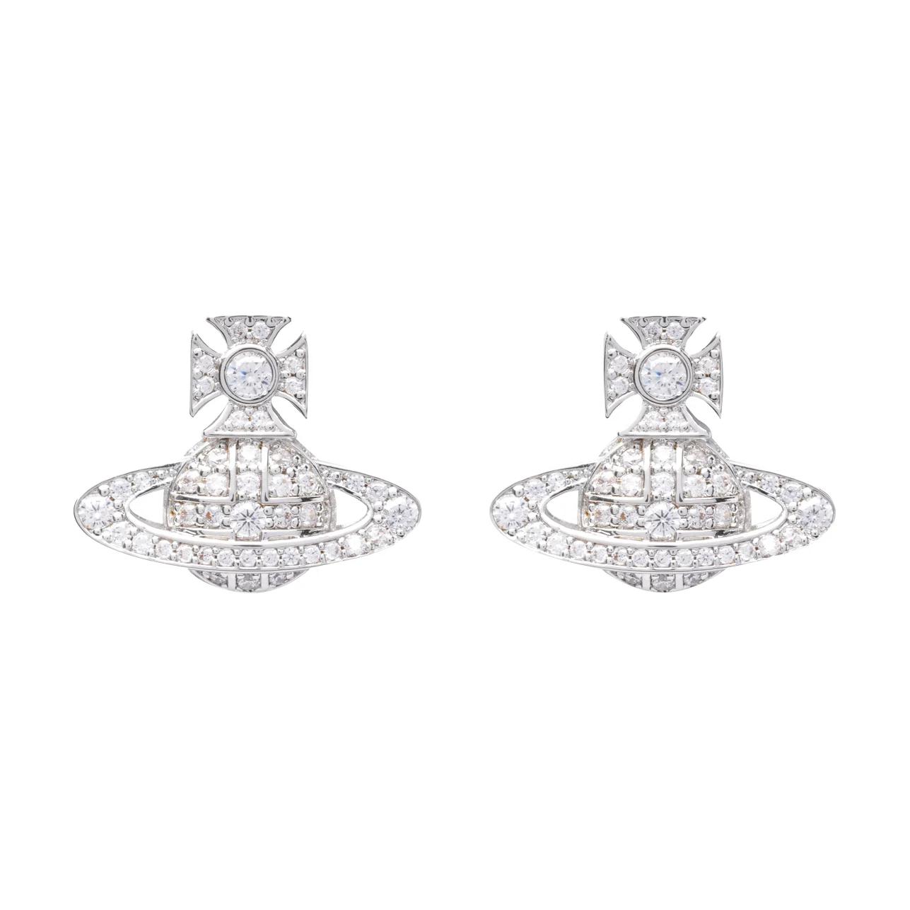 

Vivienne Westwood Logo Decorated Brass Crystal Earrings Women earrings Silver 6201033A02P102P102 Basic Packaging-Dust Bag+Box
