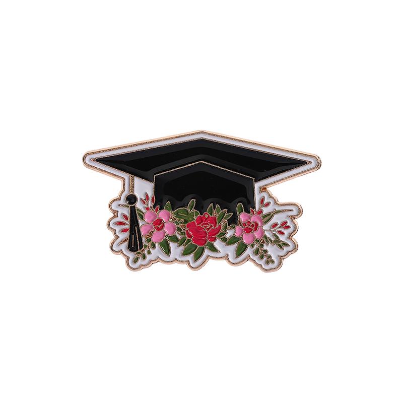 Graduation Season Enamel Pin Flower Bachelor's Hat Trencher Cap Brooches Lapel Badge Jewelry Souvenir Gifts For Students Friends