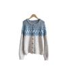 Women's Retro Fair Isle Color Block Knit Cardigan - Korean Style, Thick and Cozy for Autumn/Winter