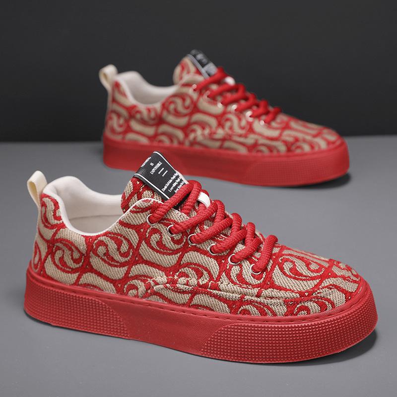 Spring 2024 New Printing Embroidery Cloth Casual Shoes Soft Sole Men's Shoes Trendy Sports Shoes Men's Low-top Board Shoes