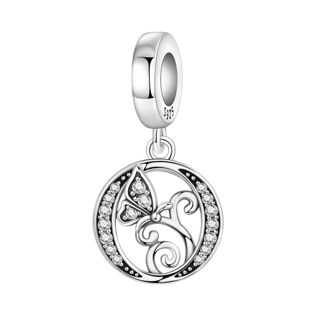 Orstarry DIY Zircon Butterfly 26 Letter Beads 925 Silver Pendant Charms for Bracelet Necklace Jewelry Gifts