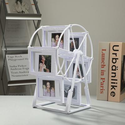 Vintage Rotating Wheel Picture Frame Classic Rectangular Ferris Wheel Photo Display Frame 5inch 12 Photos DIY Photo Organizer