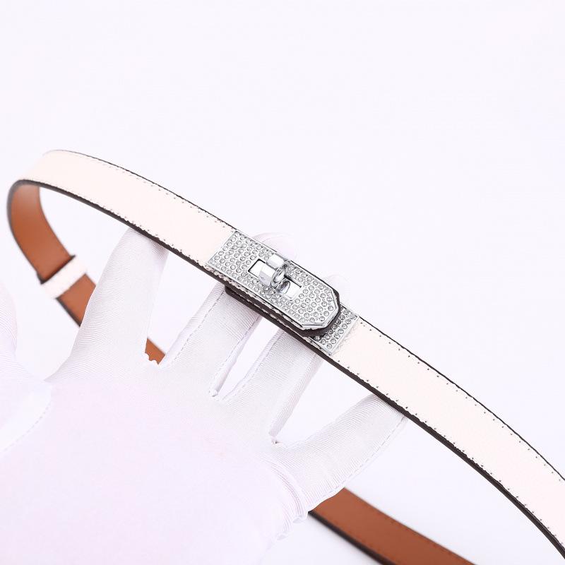 Cintura da Donna Kelly con Strass e Doppia Fibbia in Pelle - Versatile, Decorativa Fascia in Pelle di Mucca