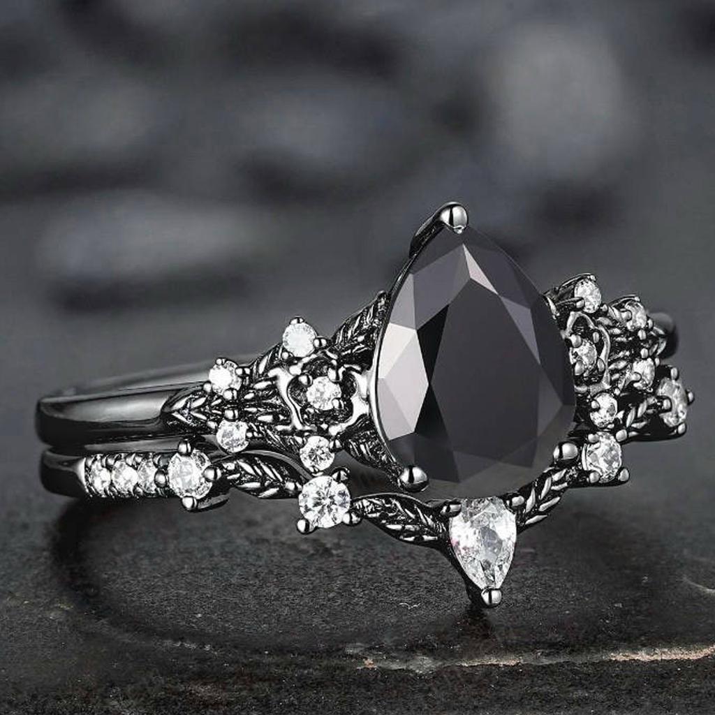 Sophisticated Flower Rings With Black Cubic Zirconia Delicate Alloy Loop For Women Size 6 10 Layering Jewelry Pieces