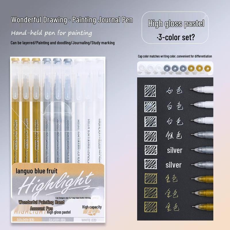 Blue Fruit Large Capacity Journal & Pen Set: Includes Highlighter, Drawing Pen, Gel Pen, Colored Single-Tip Pen.