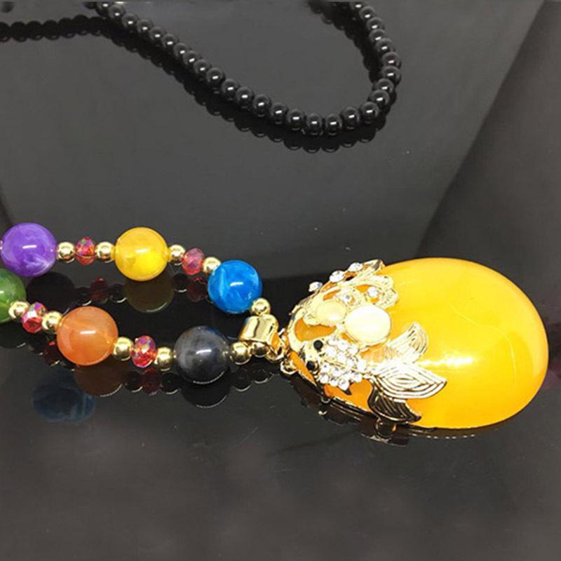 Colorful Beaded Goldfish Sweater Necklace for Women - Imitation Honey Wax Fashion, All-Match Autumn & Winter Jewelry.